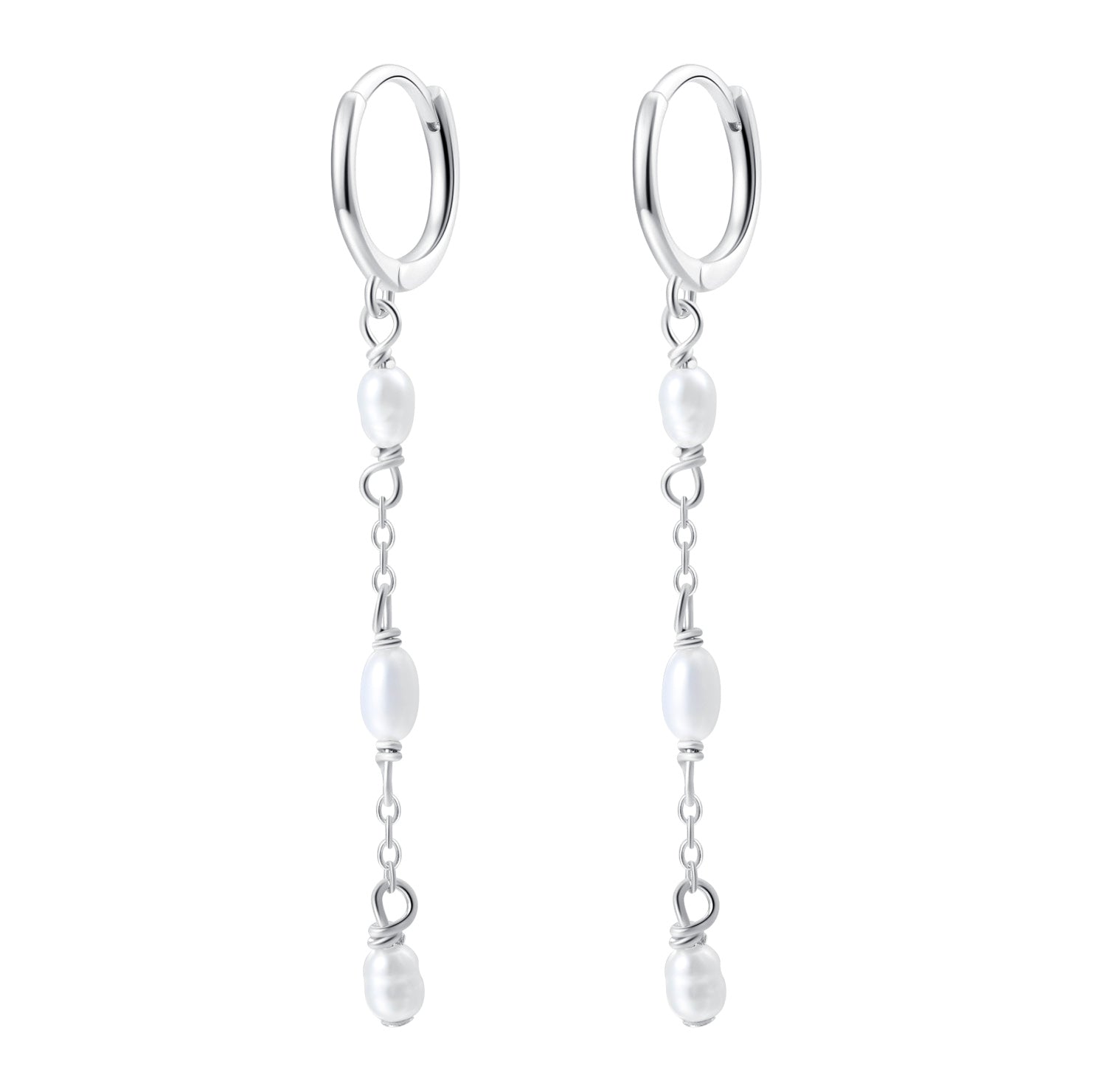Pendientes Aro Triple Perla Plata de Ley 925